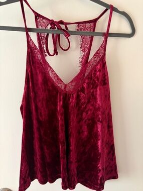 Velvet Lace Cami Slip - Burgundy